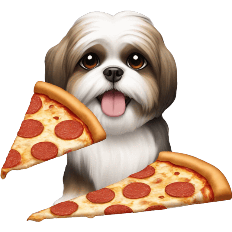 A shihtzu eating pizza emoji