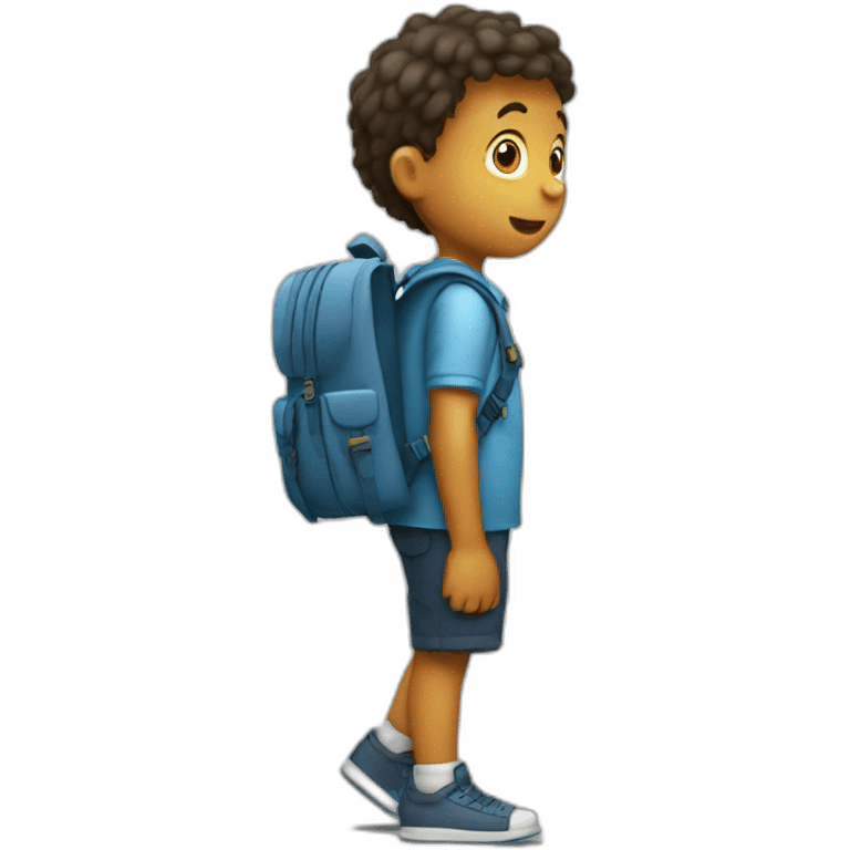 A child with a very heavy schoolbag returning from school in a sweat emoji