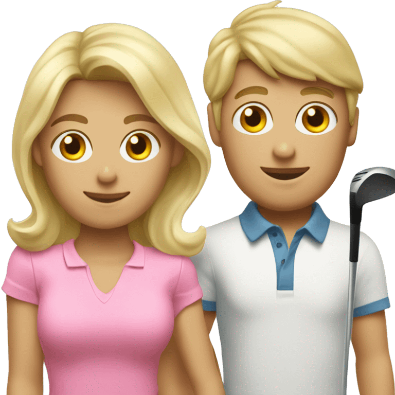 Two caucasion kids golfing with blonde golf coach emoji