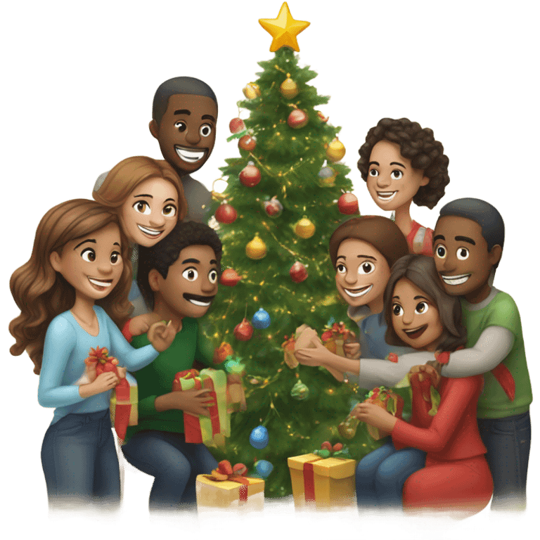 happy gathering by christmas tree emoji