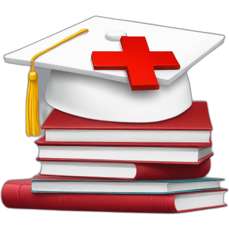 White Student cap with red medical cross On a stack of books emoji