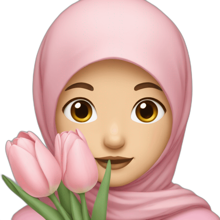 korean girl with pastel hijab holding tulips emoji