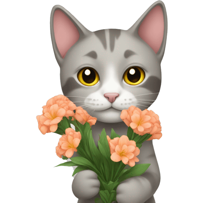 Cat holding flowers emoji