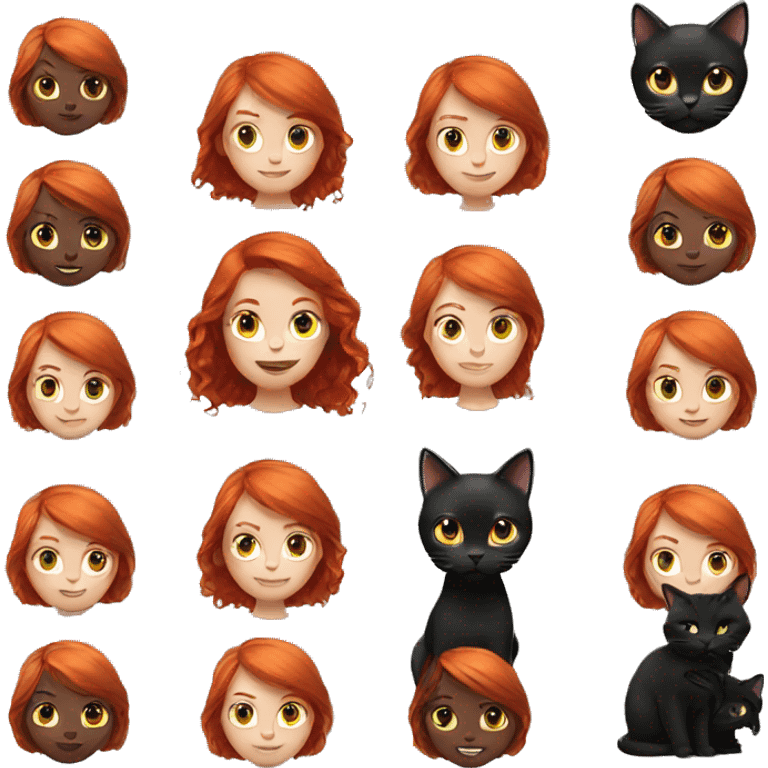 red haired girl with black cat emoji