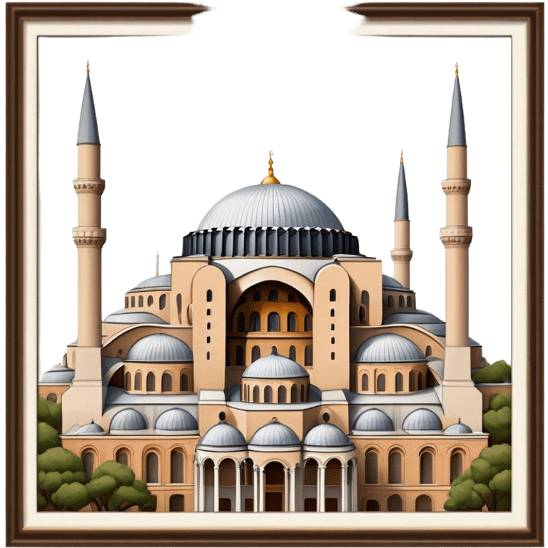 Cinematic Realistic Hagia Sophia Landmark Emoji, depicted with the majestic historic architecture rendered with intricate detail and dramatic, timeless lighting. emoji