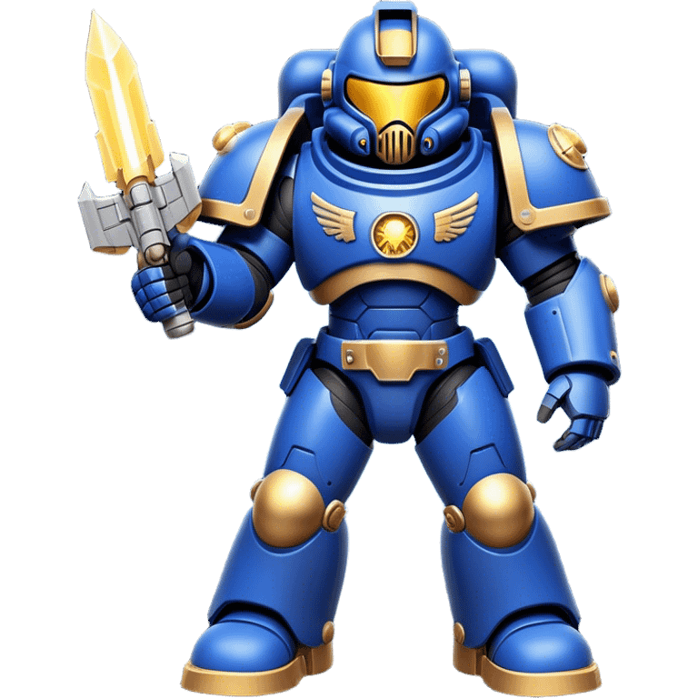 Clash of Clans aesthetic: Cinematic Playful Space Marine Hero Emoji, rendered in a 3D vector-style similar to standard emojis with minimal shading and bold, simplified shapes. A compact, heroic isometric figure clad in futuristic power armor with signature energy accents, softly glowing with a cosmic battle charm. Simplified yet unmistakably iconic, highly detailed and consistent, glowing with a soft radiant shine and high gloss. Stylized with a touch of interstellar valor and a soft glowing outline, capturing the essence of an elite space warrior with a friendly, playful manner! emoji