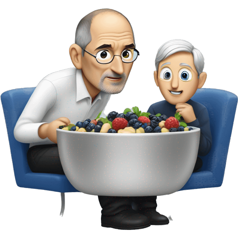 Steve Jobs watching Tim Cook eat a bowl of blue berries  emoji