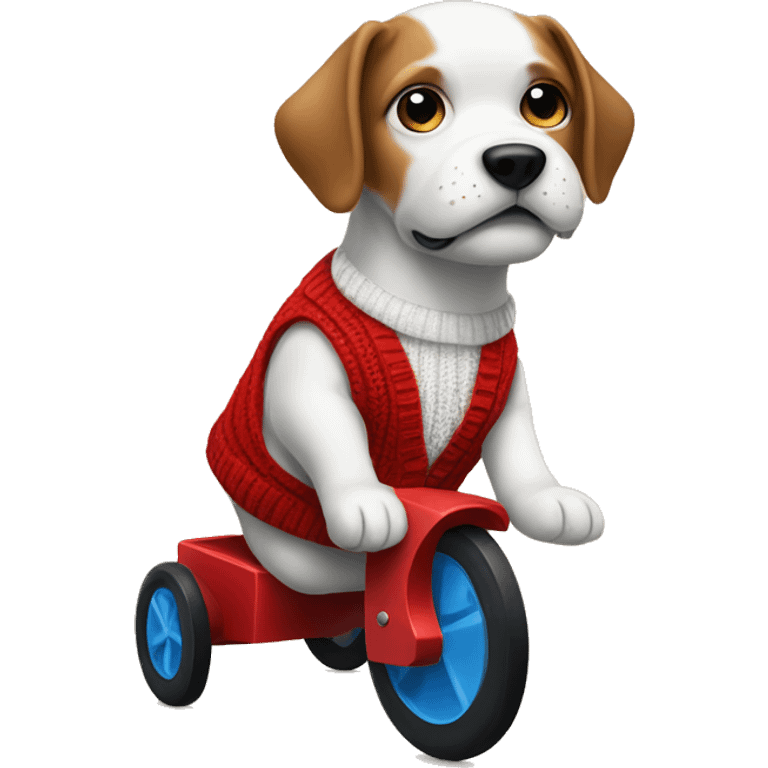 Dog wearing a sweater vest riding a tricycle  emoji