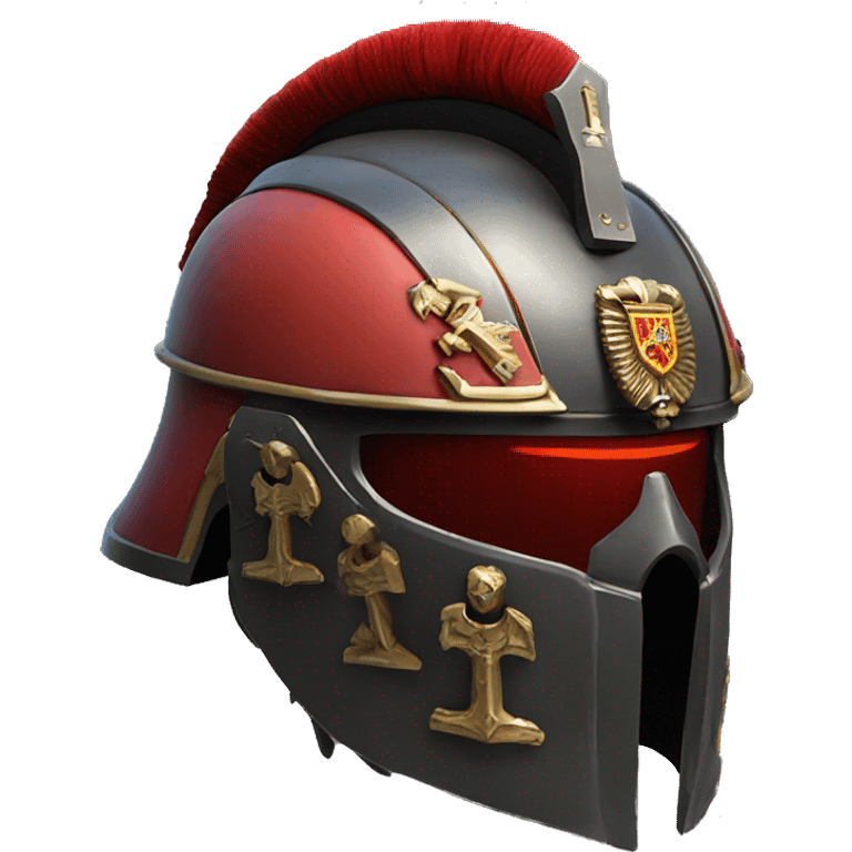 Astartes Marine 40K helmet with red lenses, featuring the Russian coat of arms. emoji