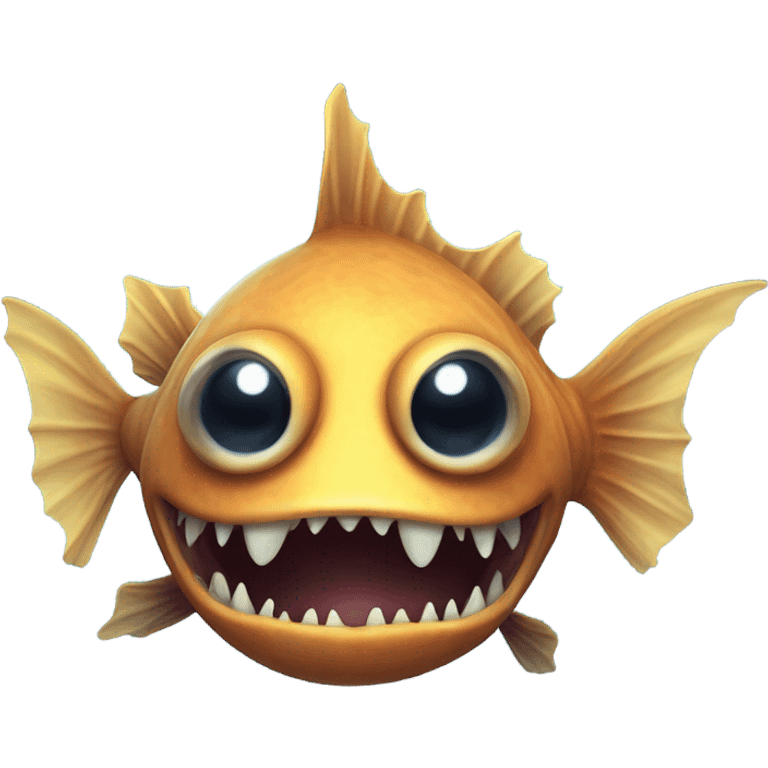 Anglerfish with a glowing lure hanging from its forehead, sharp teeth, and big eyes. emoji