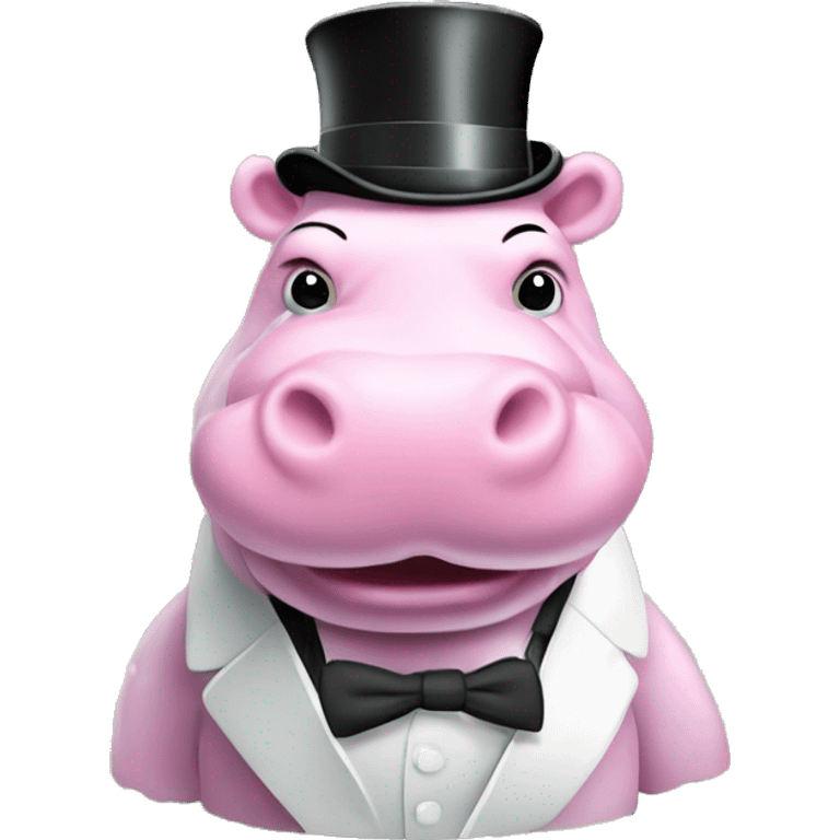 fluffy pink hippo monopoly top hat and money floting around it emoji