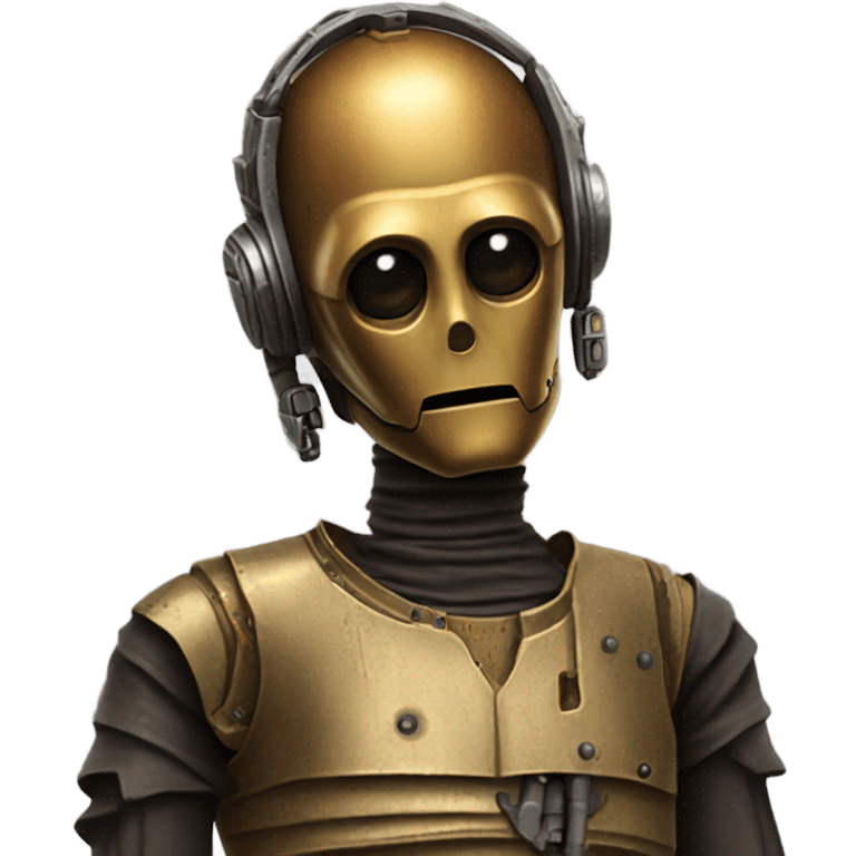 wild west Bounty hunter C3po wearing small hat relaxed pose bearded rusty emoji