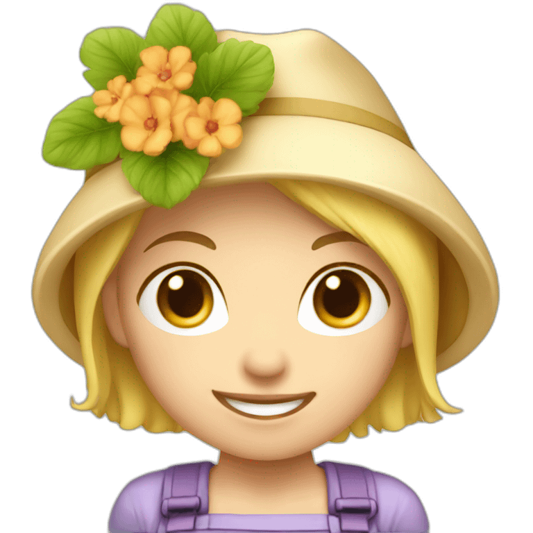 short blonde hair gardener girl with hat emoji