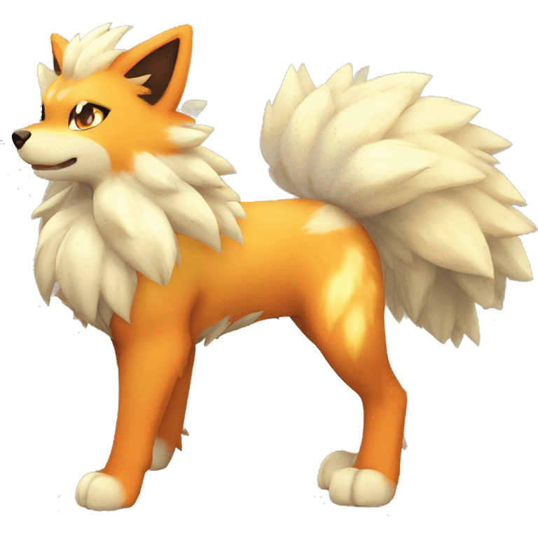 Colorful Shiny Kawaii Cute Arcanine—Vulpix-Fakémon-Pokémon full body emoji