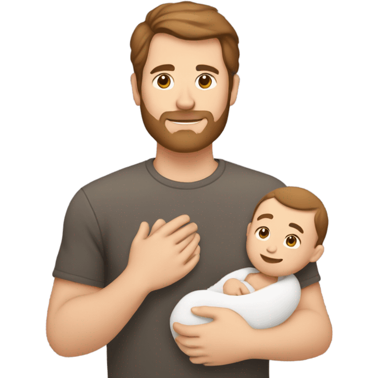 White dad with brown hair holding white new born baby  emoji