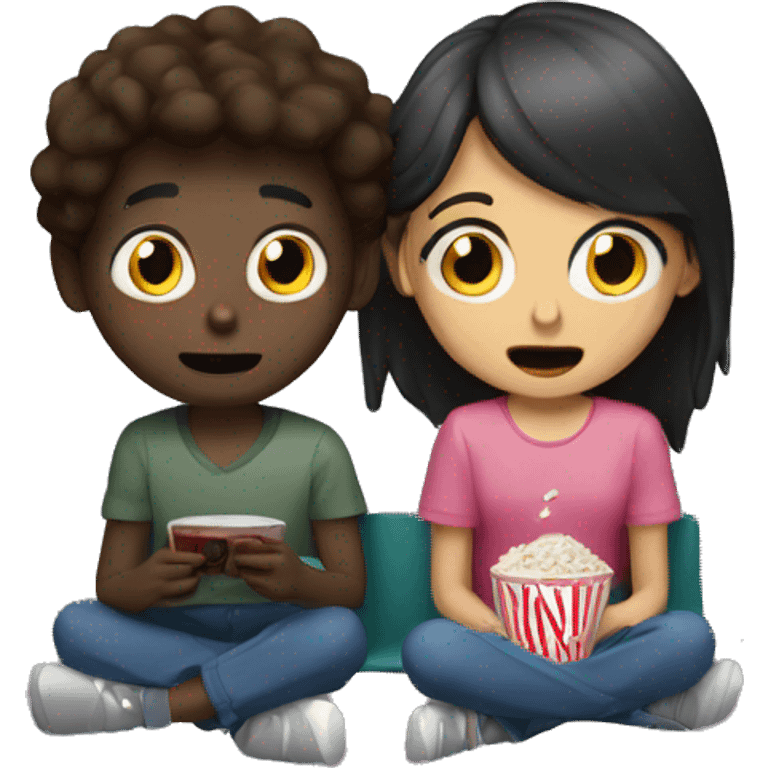 Boy and girl watching scary movie emoji