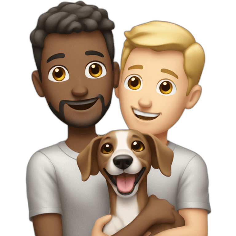 Happy gay couple white men with a dog greyhound emoji