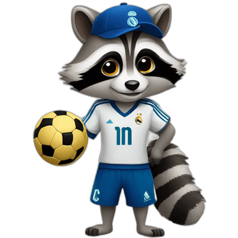 raccoon dressed in real madrid soccer gear emoji