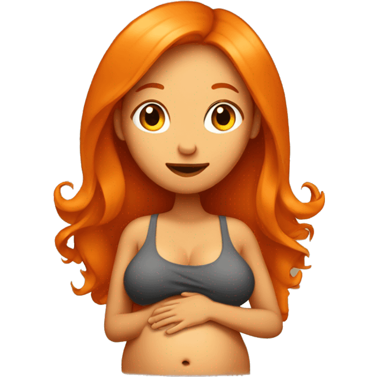 Tan girl with long orange hair holding pregnant stomach emoji