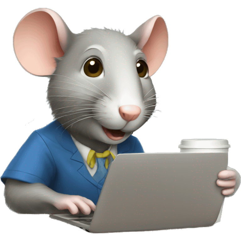 teacher rat drinking coffee and working on a laptop emoji