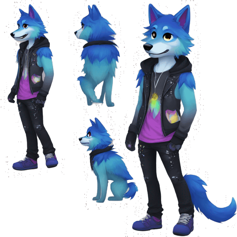 Colorful emo-Sparkle-wolf-fursona full body emoji