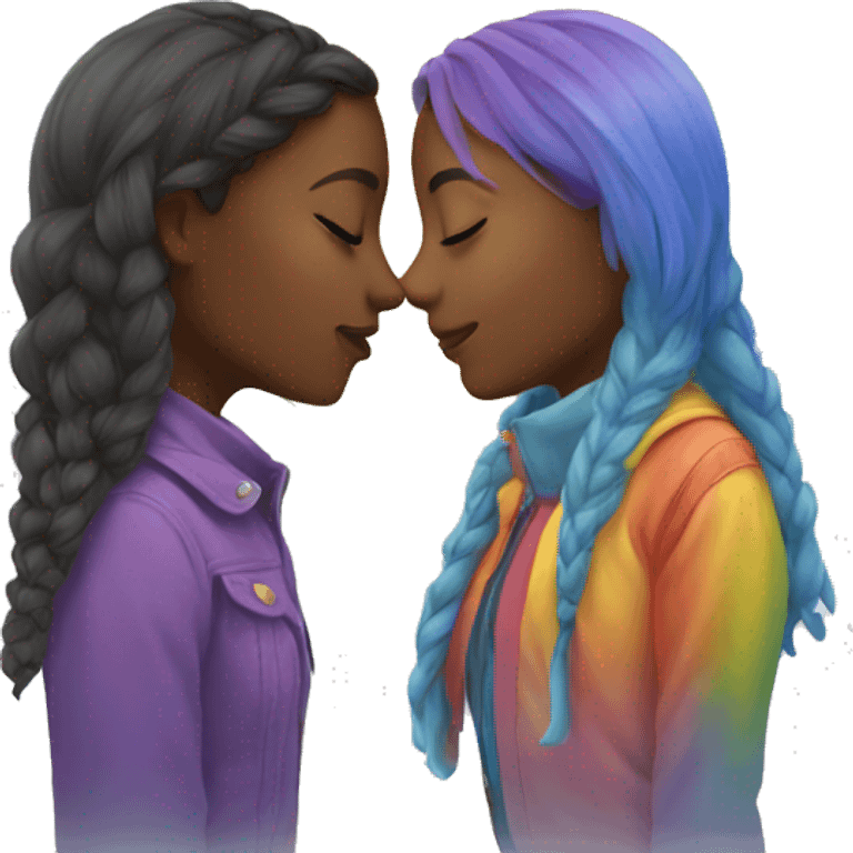 Two girls kiss with rainbow  emoji