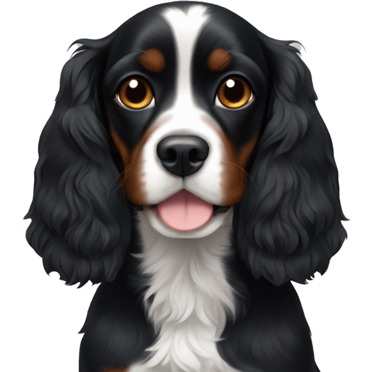 Small completely black cavalier spaniel with white on chest emoji