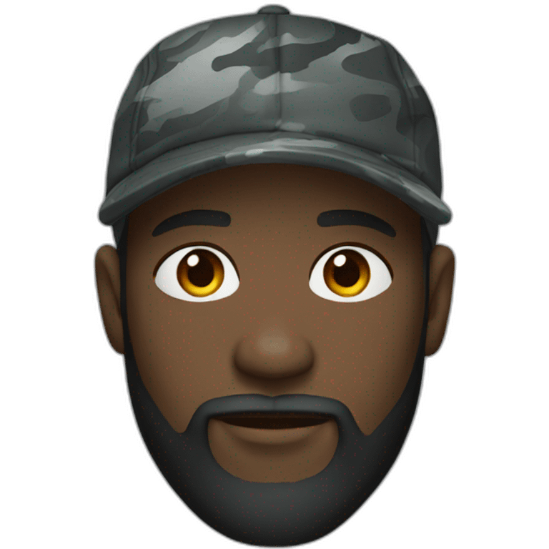 black man with a beard, gray camo hat, black hoodie emoji