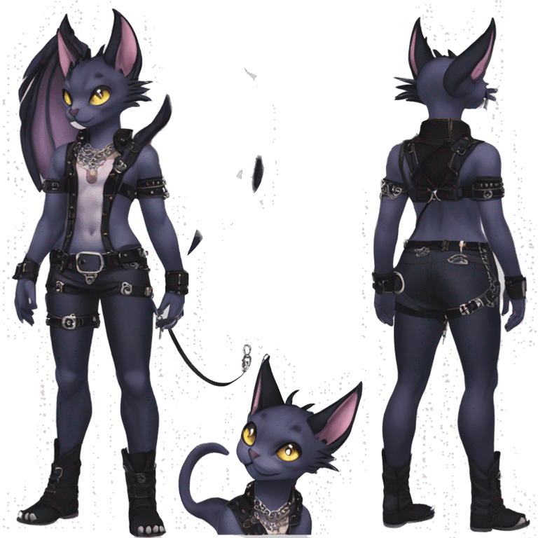 cool anthro punk kawaii edgy distinguished pretty elegant beautiful fantasy black ethereal nargacuga-Noivern-sphynx-Quiana-Fakemon collar harness chains necklace full body emoji