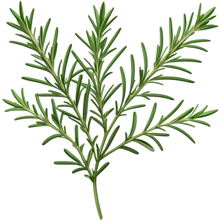 Cinematic Realistic Rosemary Emoji, Fragrant and fresh, with slender green stems covered in needle-like leaves, which release a distinctive herbal scent. The plant seems to exude energy, with soft sprigs of leaves stretching upwards. Soft glowing outline, capturing the essence of earthy healing and aromatic delight in a sprig of rosemary! emoji