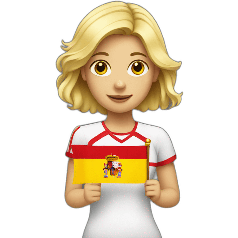 Blond girl holding a Spanish flag  emoji