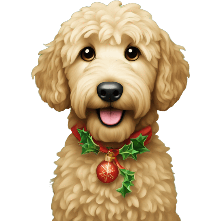 golden doodle with christmas decor  emoji