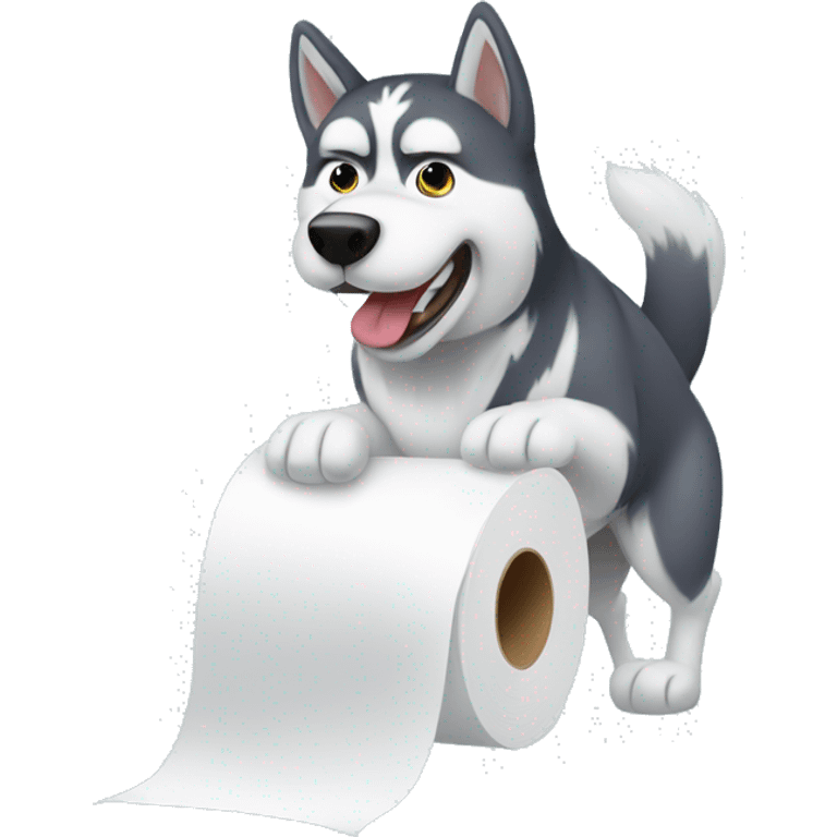 Fluffy Husky eating toilet paper  emoji