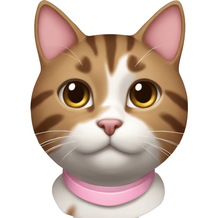 Brown and white tabby cat with light pink collar emoji