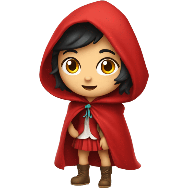 Little Red Riding Hood looks straight with black hair full body pose red cloak emoji