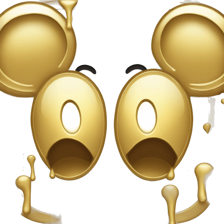 iPhone-style emoji, icon, white background, Mickey Mouse in metallic gold , tears dripping from the eyes emoji