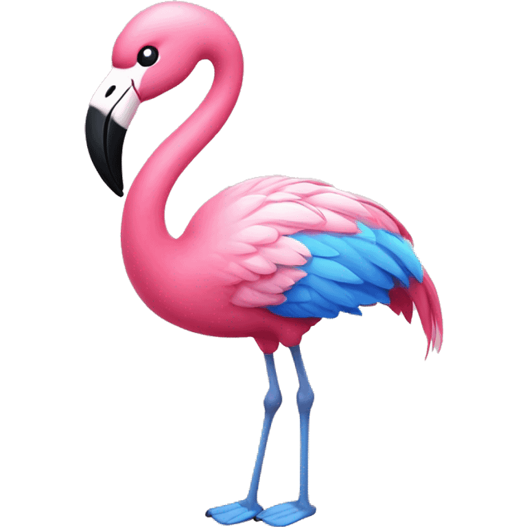 Pink flamingo with blue heart emoji