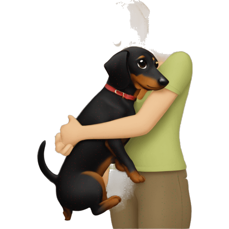 blonde woman kissing black and tan dachshund  emoji