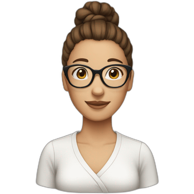 woman with brown hair bun and glasses emoji