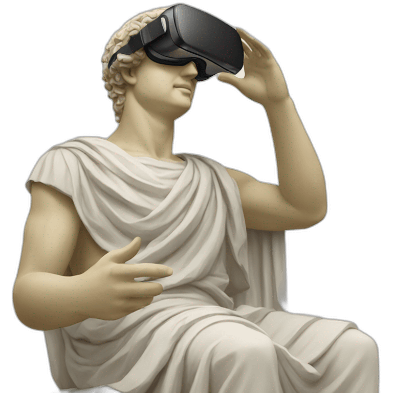 a statue of a greek oracle with vr headset emoji