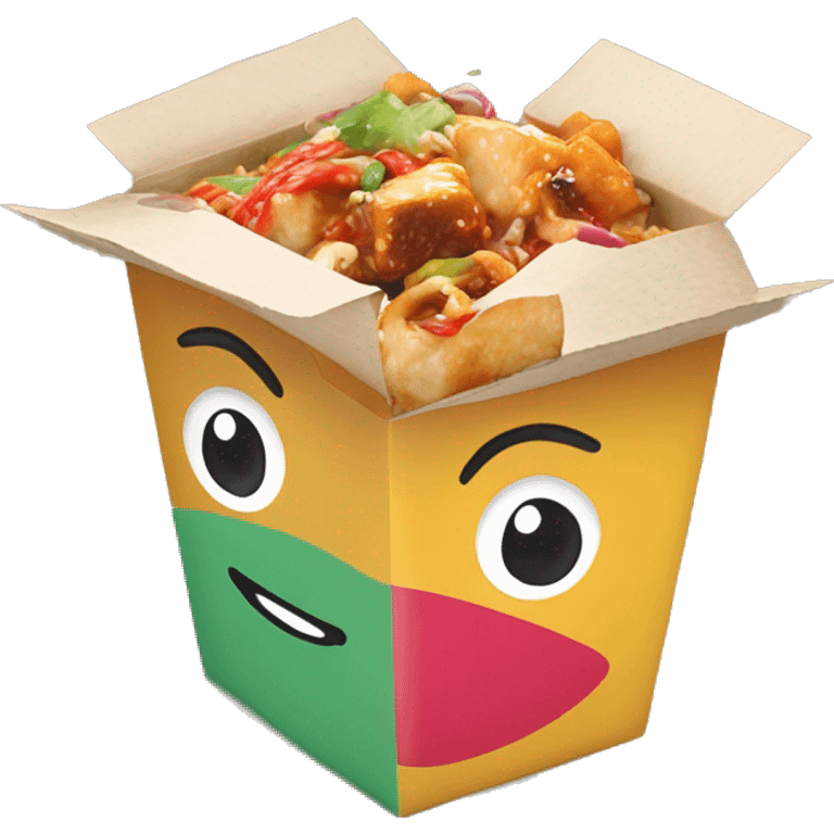 Colorful Chinese food takeout box with kawaii eyes  emoji