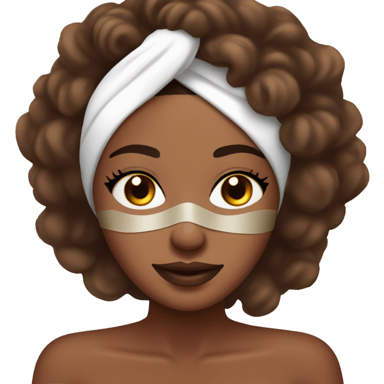 Brown skin Lady with face mask spa beauty full face relaxing emoji