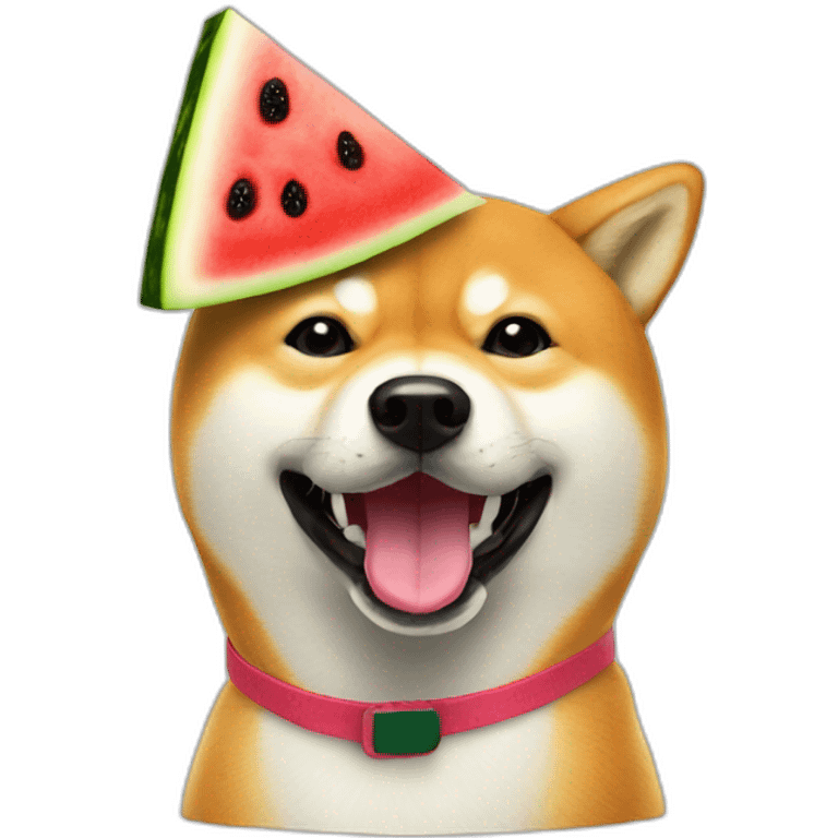 shiba inu wearing half watermelon skin hat emoji