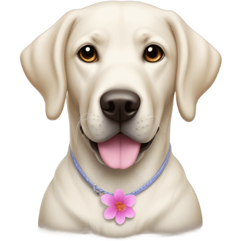 Perro blanco labrador con flor de loto en el cuello emoji