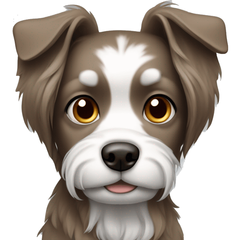 small brown and grey long hair dog one ear down one ear up emoji