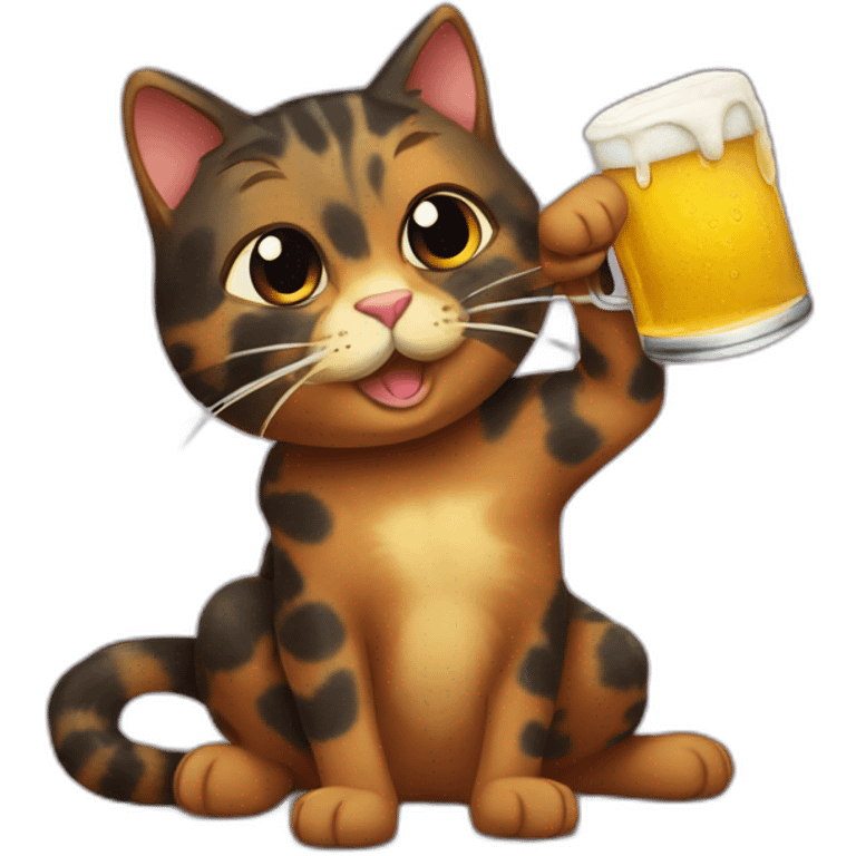 Tortoiseshell color cat drinking beer emoji