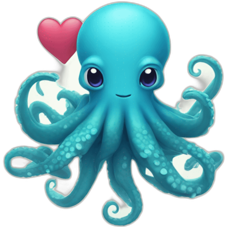 cute blue kraken with adorable face with huge hearts emoji