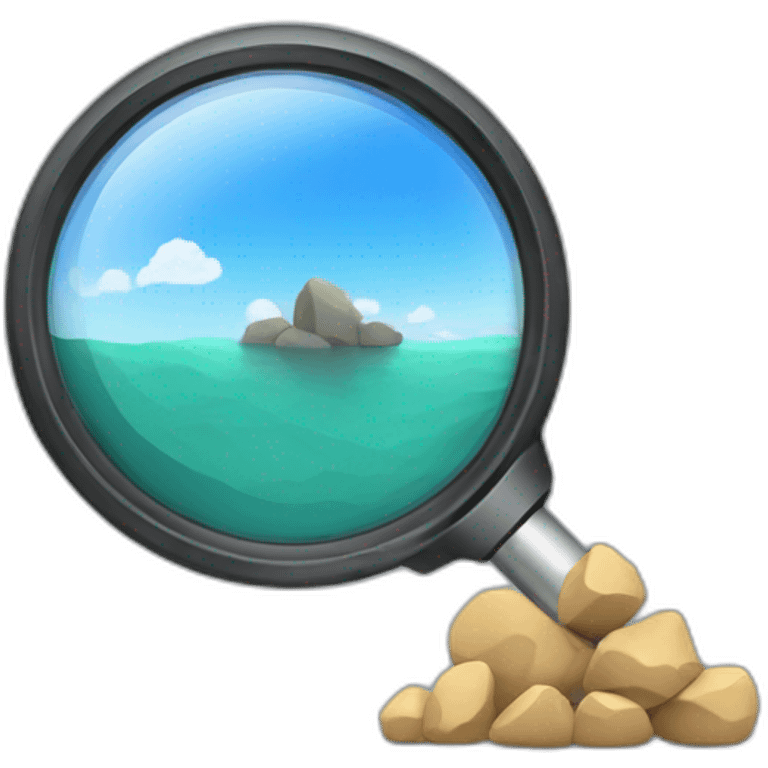 Magnifier with rocks and statistics emoji