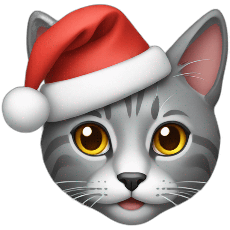 grey cat with a christmas hat emoji