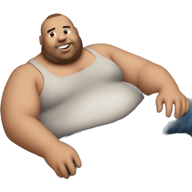 Extremely fat man sitting in the bed of a 2006 Chevy Silverado  emoji